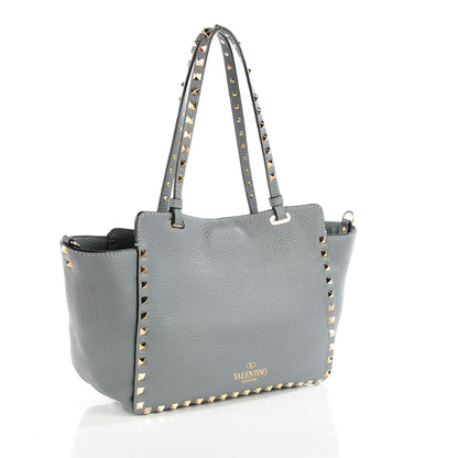 Valentino Garavani Grained Calfskin Small Rockstud Tote Grey 3 of 9