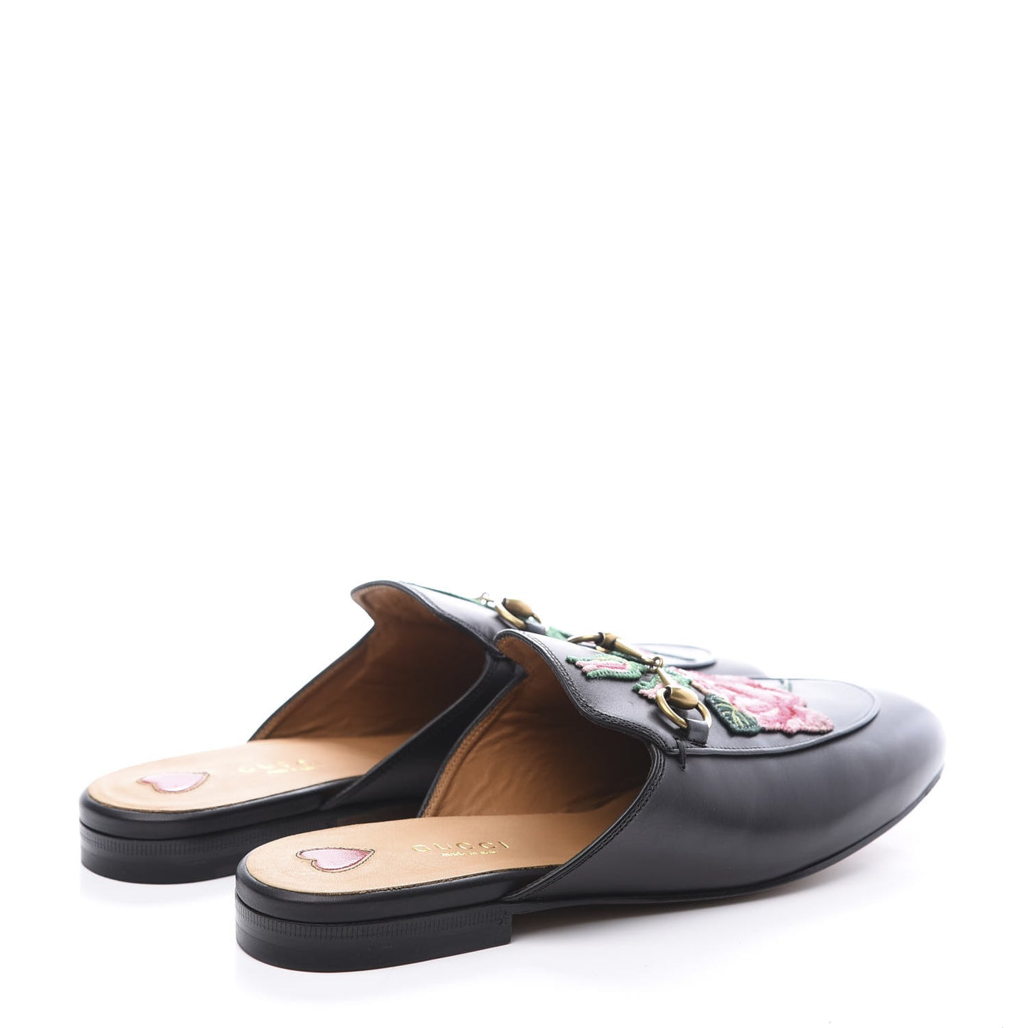 Calfskin Flower Embroidered Womens Princetown Slippers 38 Black