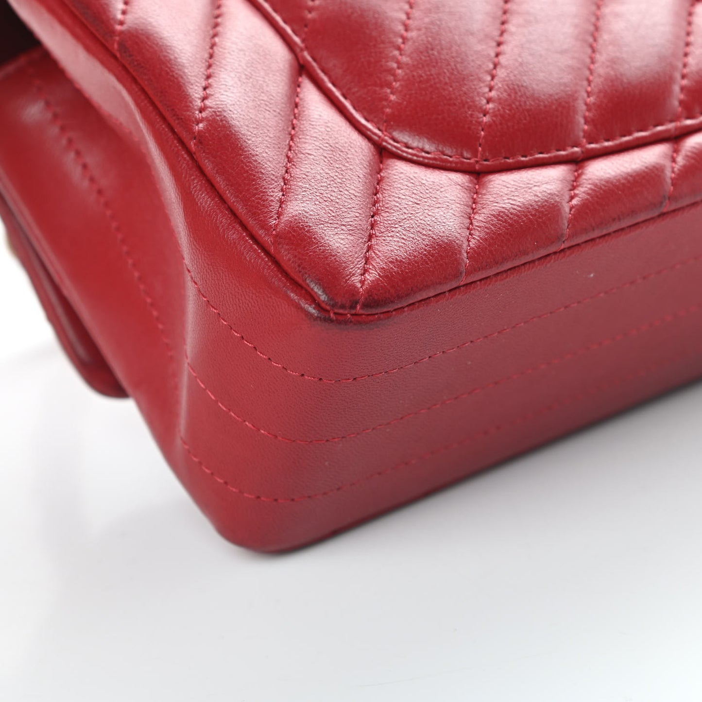 Lambskin Chevron Quilted Mini Rectangular Flap Red