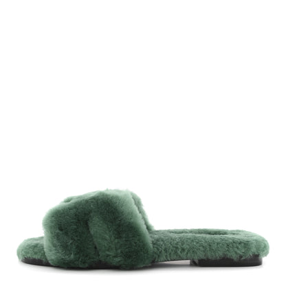 Hermes Woolskin Oran Sandals 37.5 Vert Anglais 1 of 9
