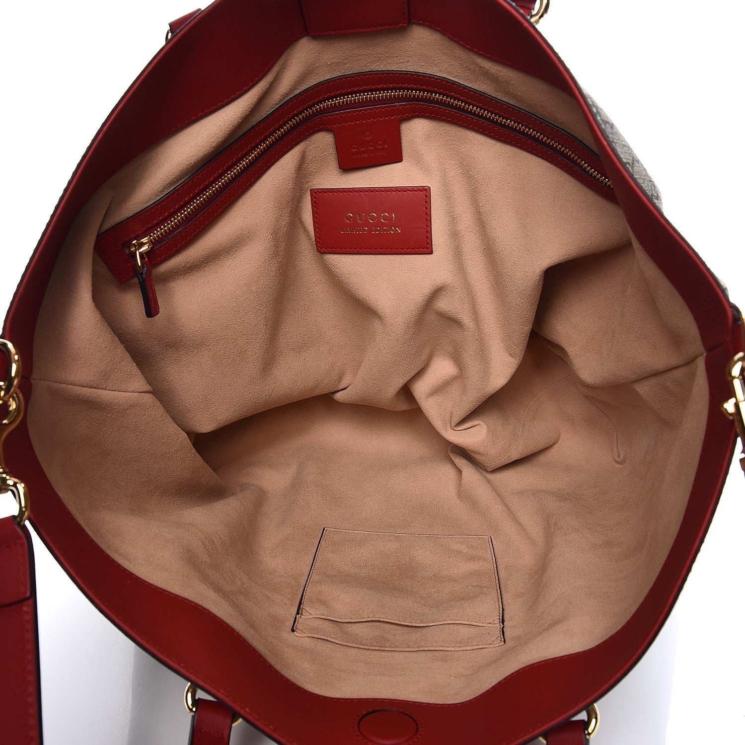 Gucci Soft GG Supreme Monogram Kingsnake Heart Embroidered Medium Crossbody Tote Beige Hibiscus Red 6 of 10