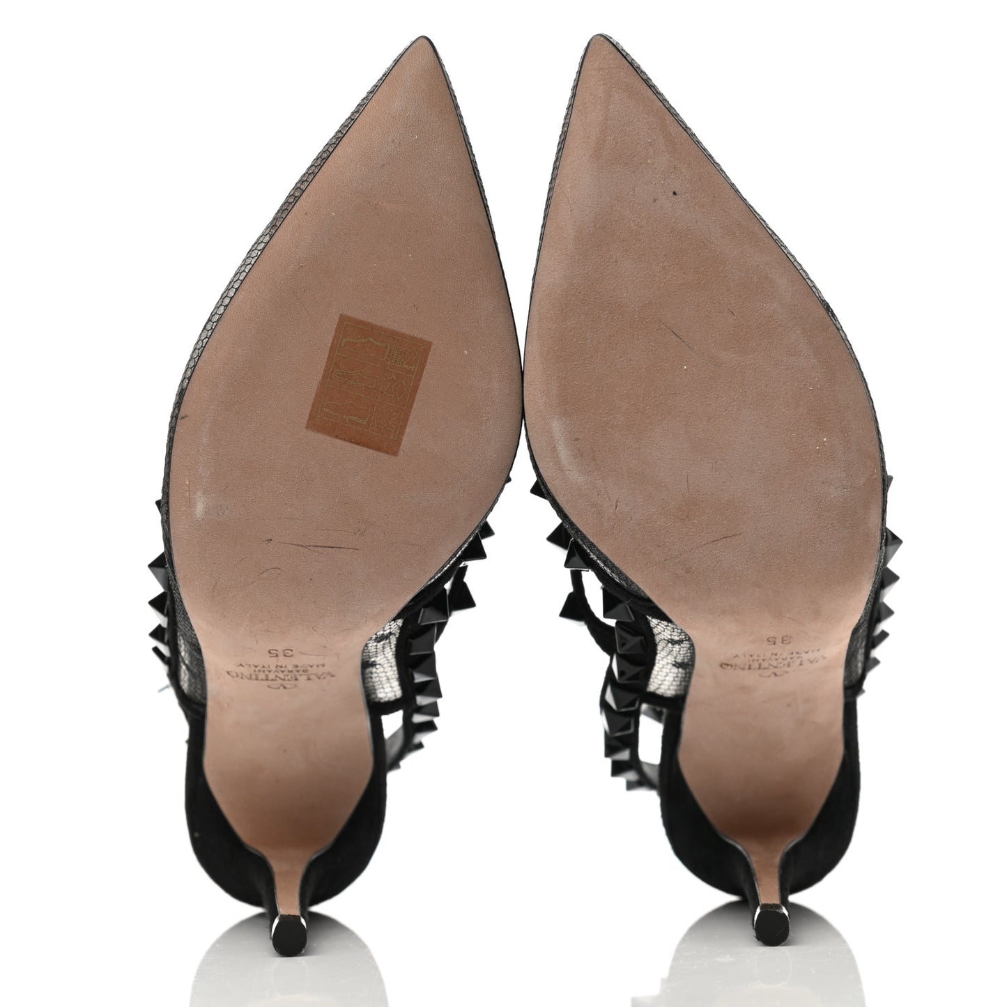 Mesh Point d'Esprit Suede Rockstud Ankle Strap 100mm Pumps 35 Black