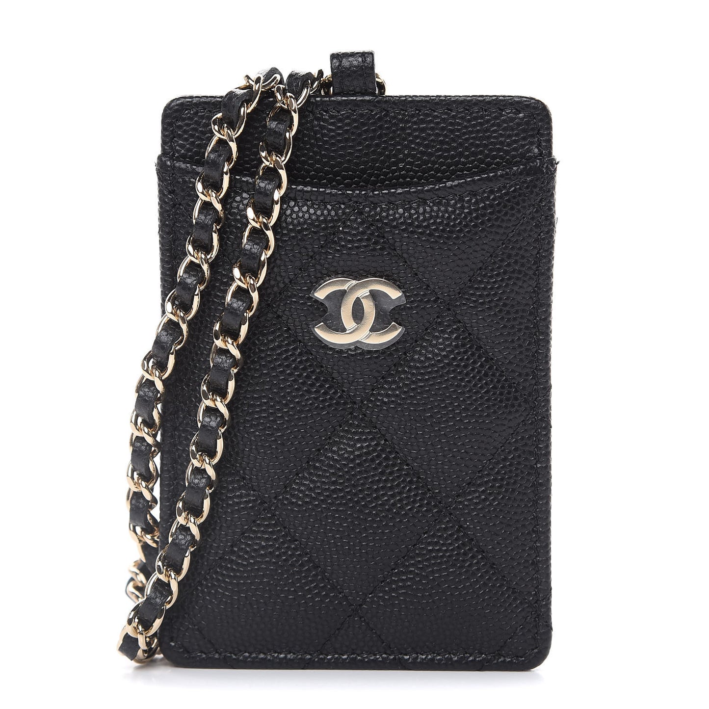 Caviar Quilted Card Holder On Chain Black
