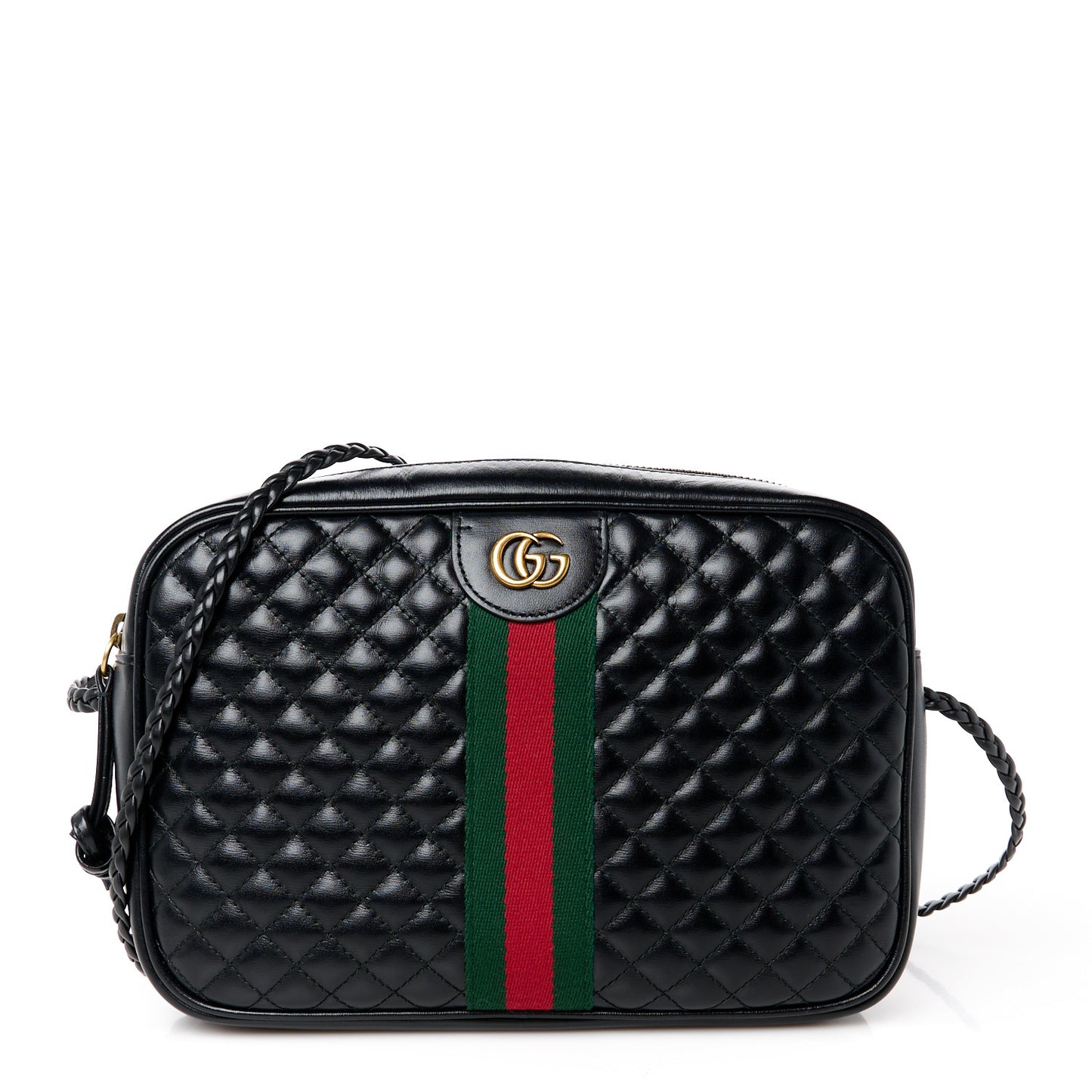 Calfskin Web Trapuntata Small GG Shoulder Bag Black