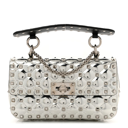 Valentino Garavani Metallic Patent Quilted Small Rockstud Spike Shoulder Bag Silver 1 of 9