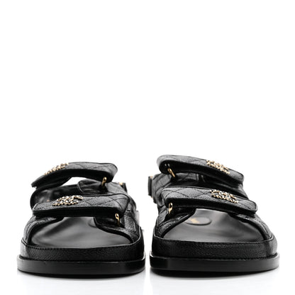 Chanel Grained Calfskin Velcro Dad Sandals 39 Black 2 of 9
