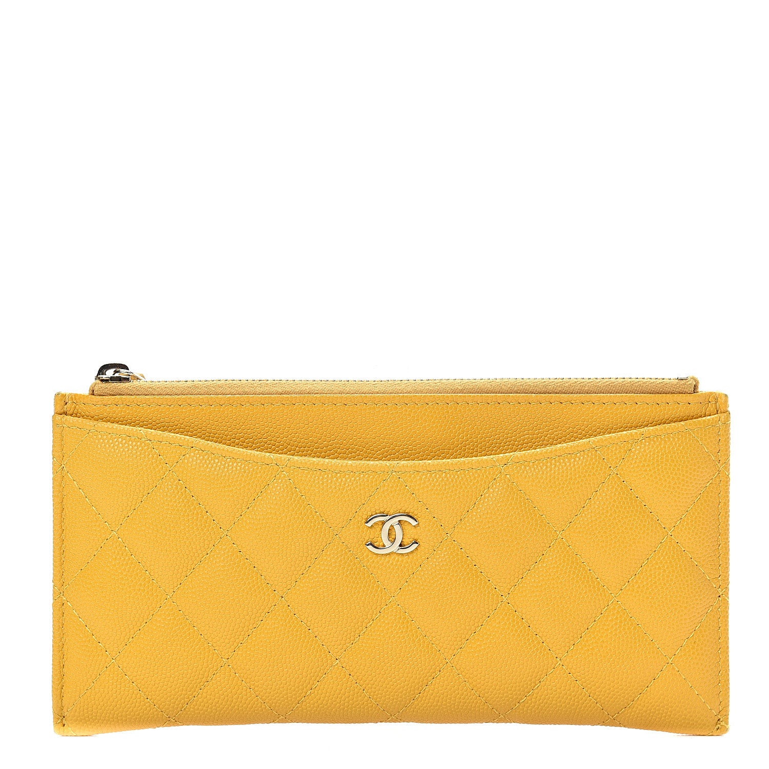 Chanel Caviar Quilted Classic Zip Pouch Yellow 1 of 10