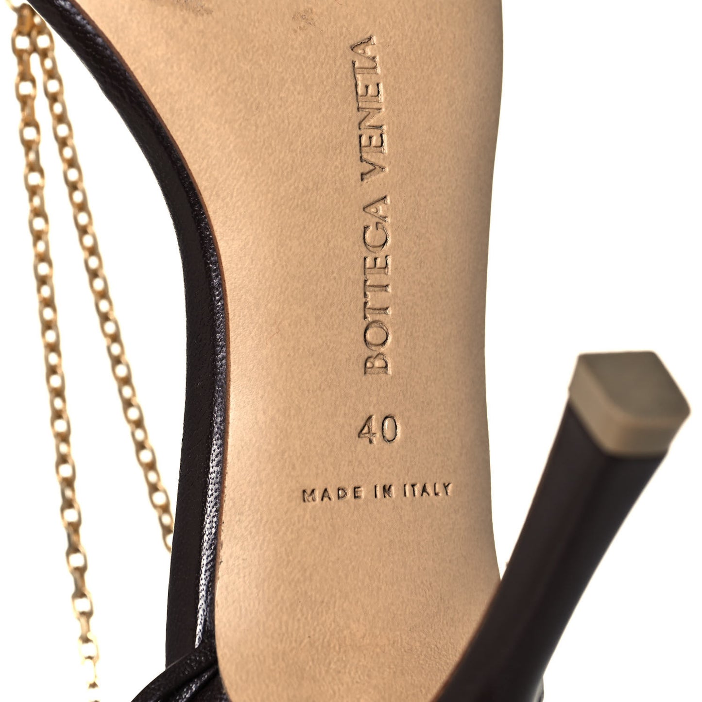Lambskin Stretch Chain Strap 90mm Sandals 40 Ebony