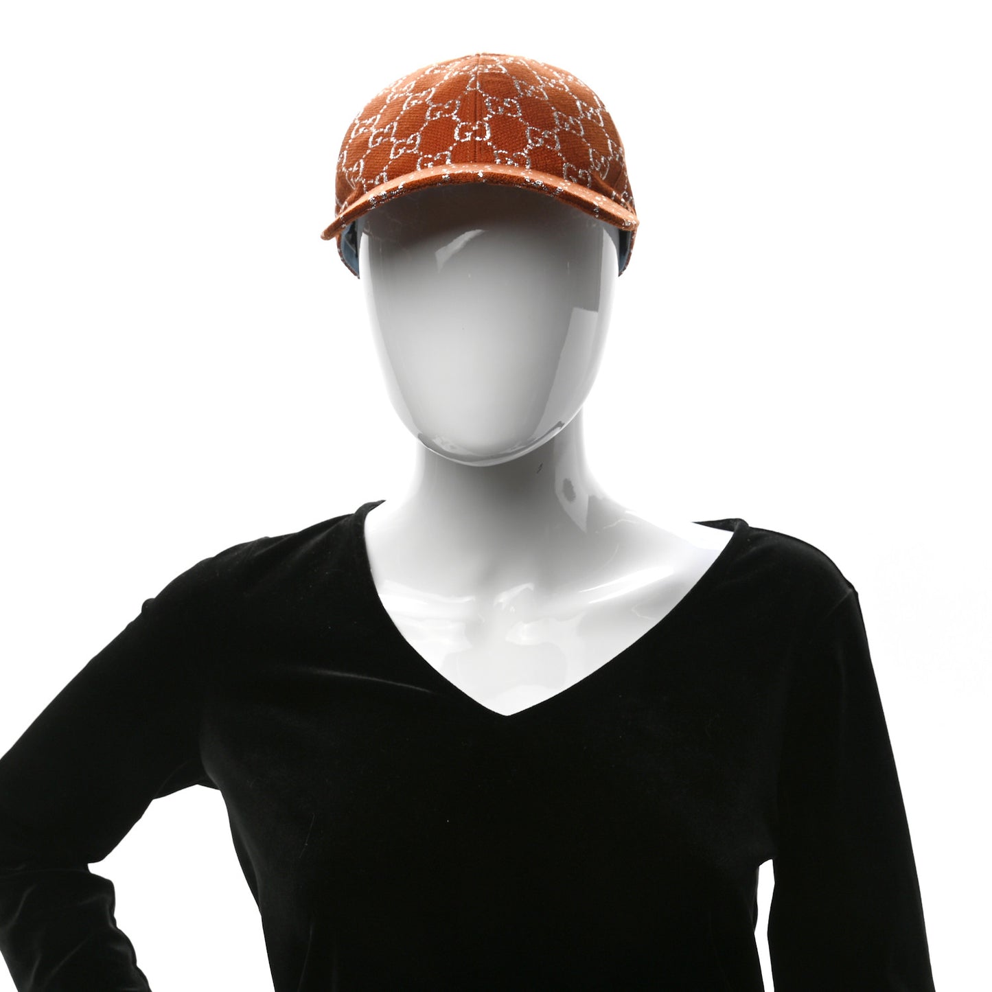 Canvas Lame GG Monogram Rush Baseball Hat M Burnt Orange Silver