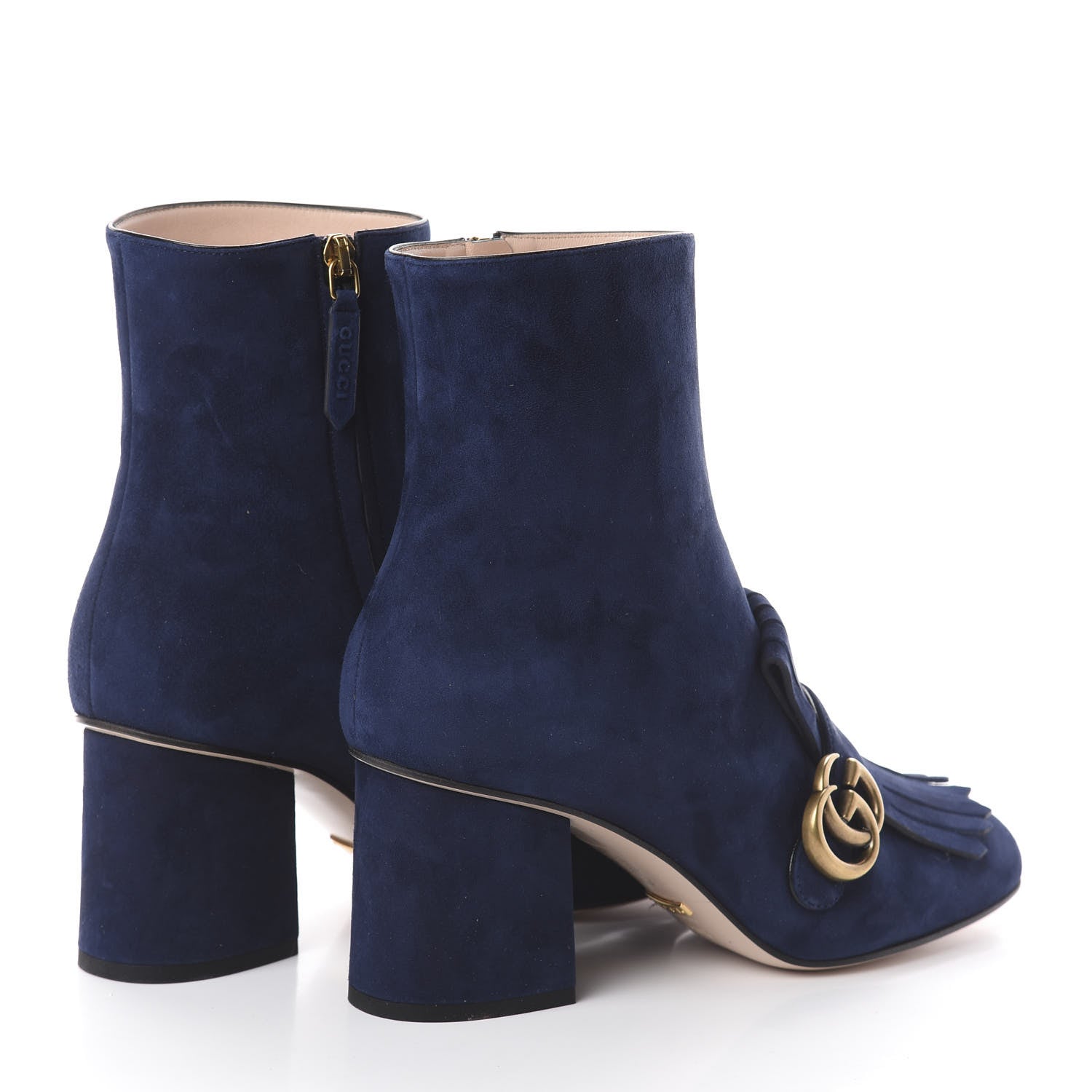Gucci Kid Scamosciato GG Marmont Fringe 75mm Ankle Boots 40.5 Blue Ink 4 of 7