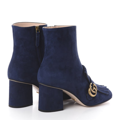 Gucci Kid Scamosciato GG Marmont Fringe 75mm Ankle Boots 40.5 Blue Ink 4 of 7