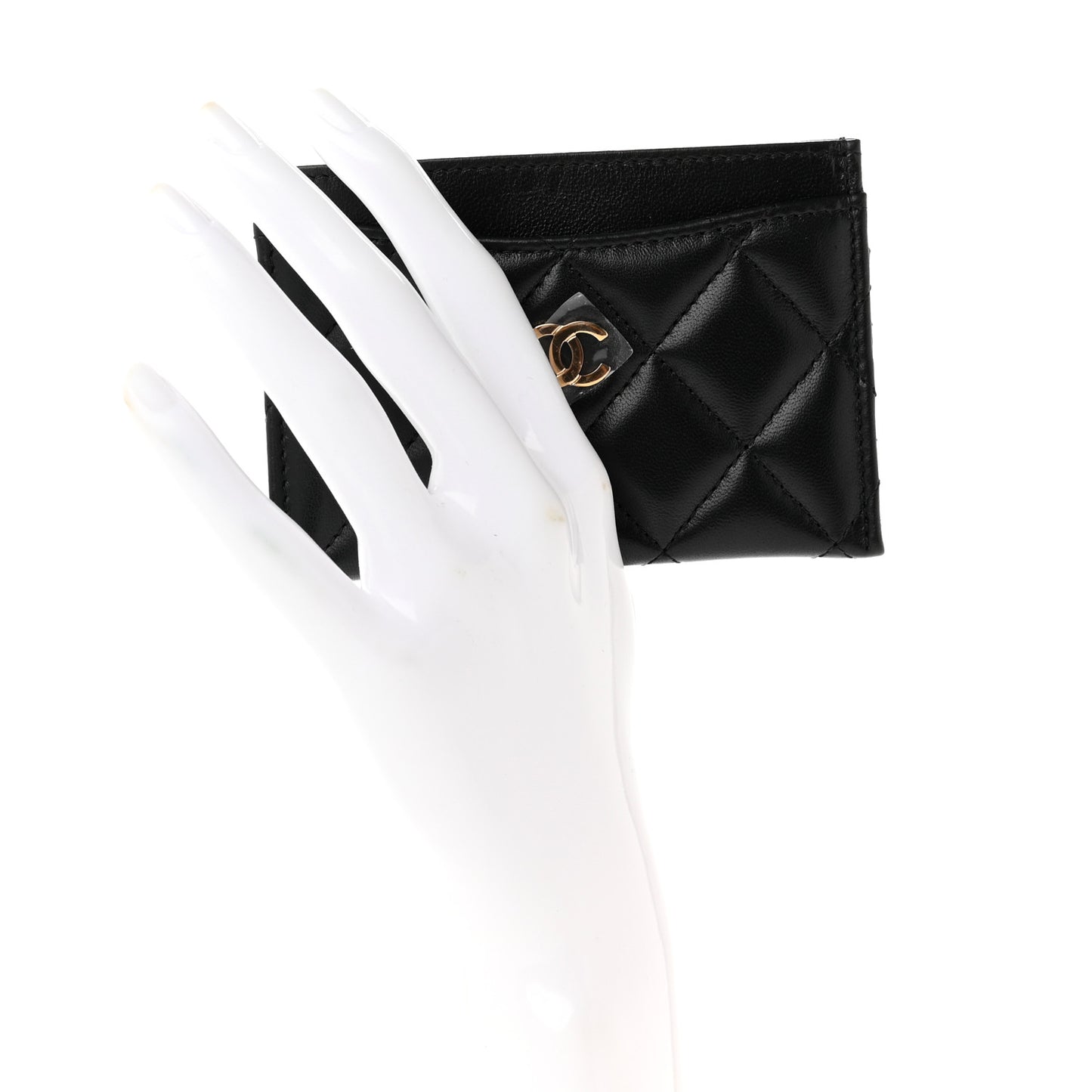 Lambskin Quilted Card Holder Black