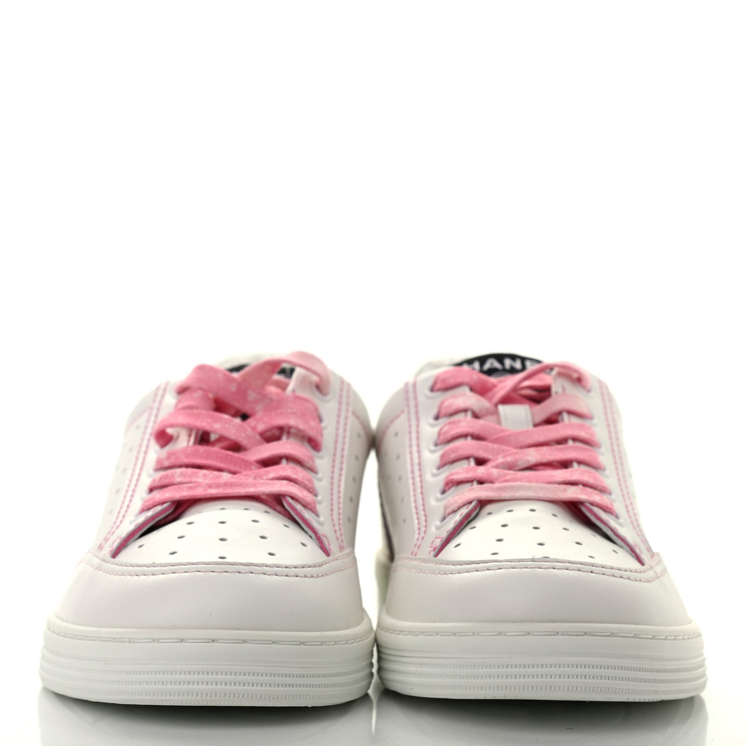 Chanel Calfskin Womens Logo Sneakers 37.5 White Pink 2 of 15