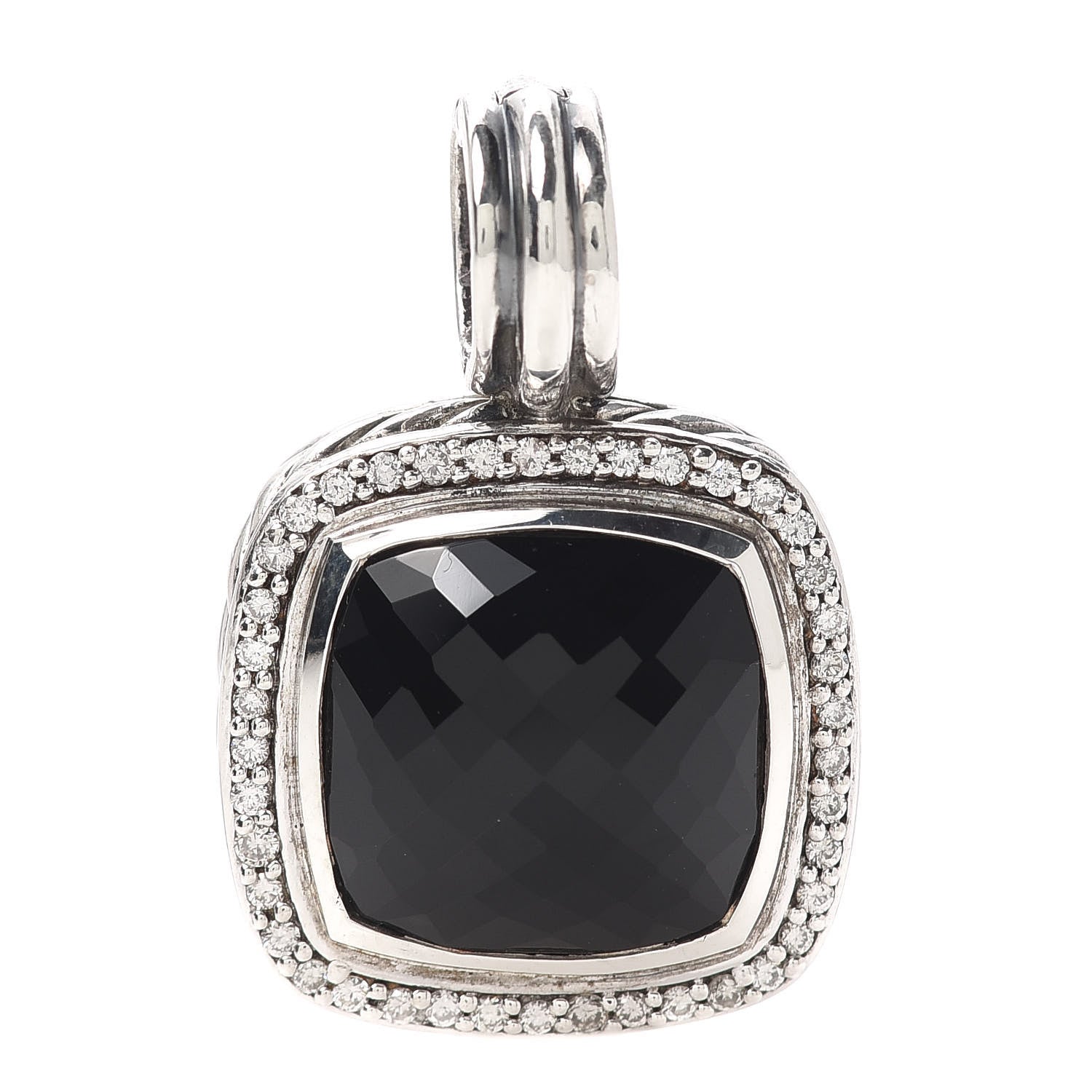 David Yurman Sterling Silver Diamond Black Onyx 14mm Albion Enhancer Pendant 1 of 2