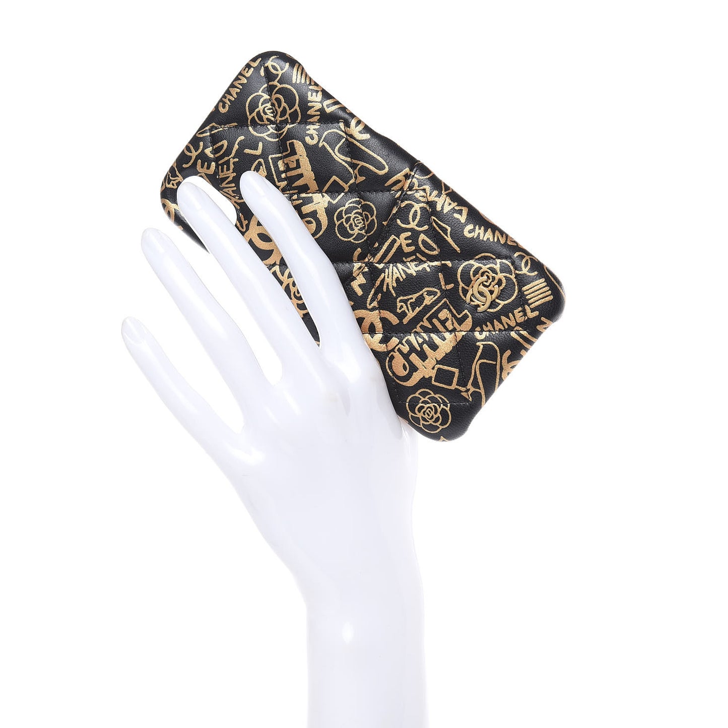 Lambskin Quilted iPhone X Coco Tech Egyptian Graffiti Case Black Gold