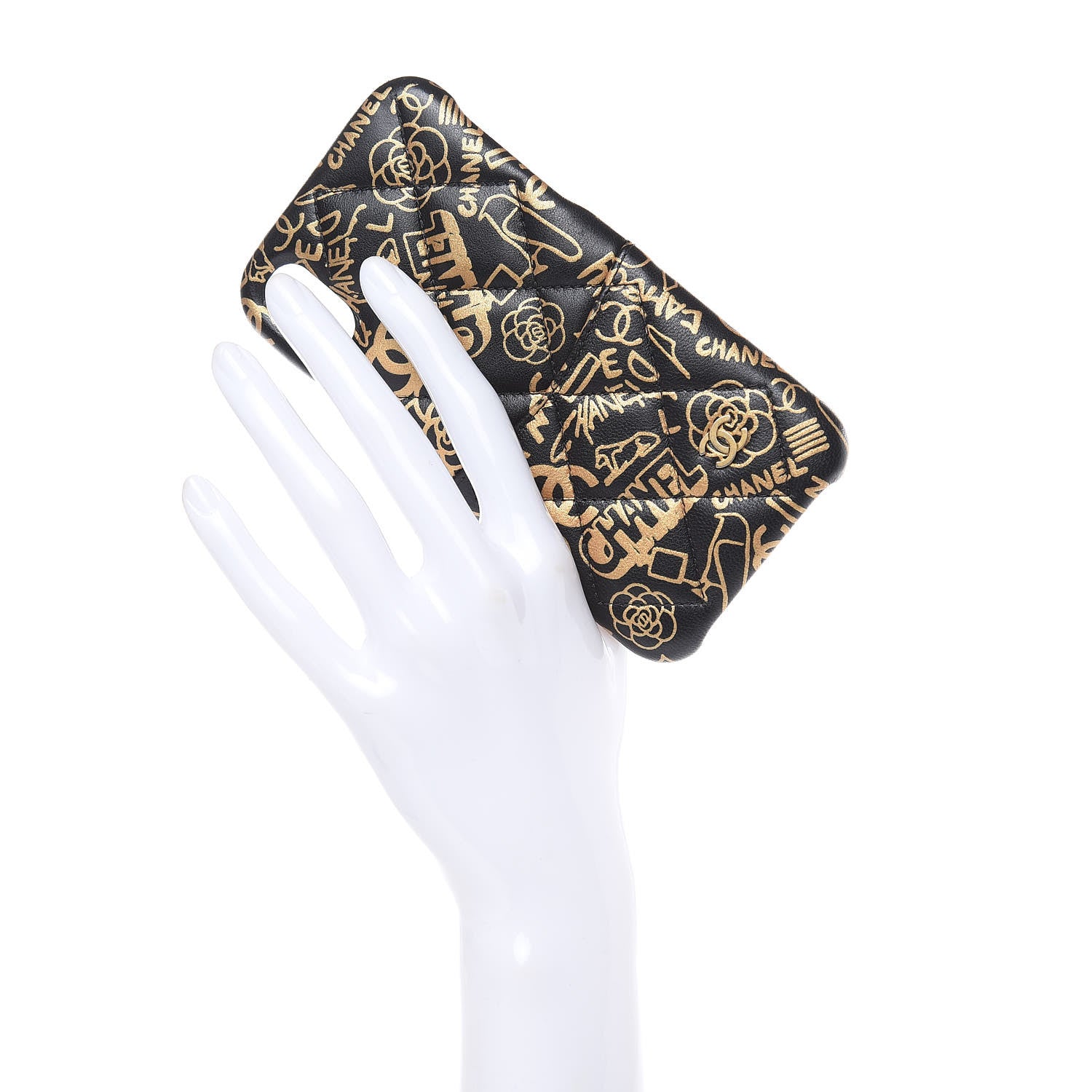 Chanel Lambskin Quilted iPhone X Coco Tech Egyptian Graffiti Case Black Gold 2 of 8