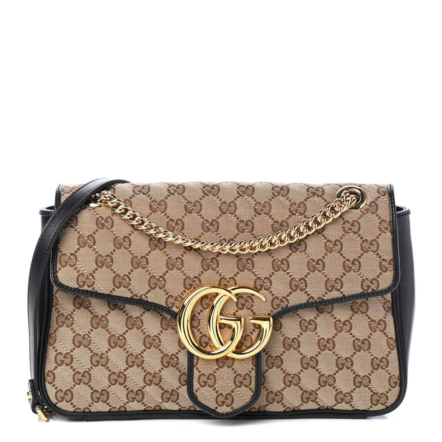 Monogram Azalea Calfskin Matelasse Diagonal Medium GG Marmont Shoulder Bag Beige Ebony Black