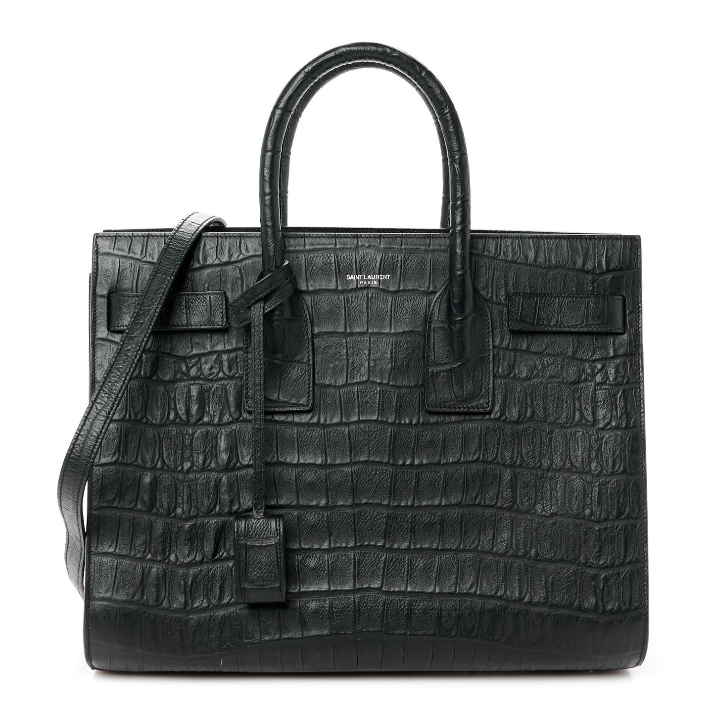 Calfskin Crocodile Embossed Small Supple Sac de Jour Black