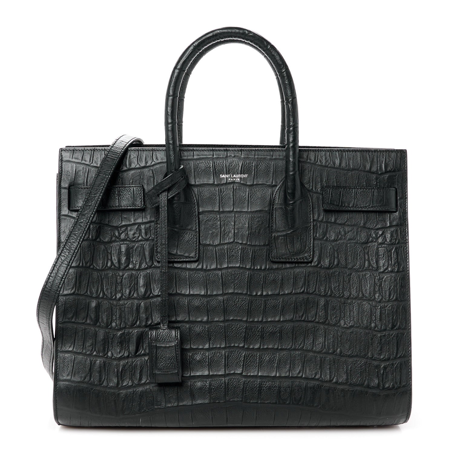 Saint Laurent Calfskin Crocodile Embossed Small Supple Sac de Jour Black 1 of 11
