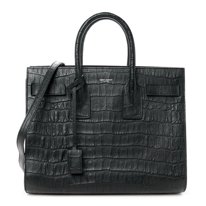 Saint Laurent Calfskin Crocodile Embossed Small Supple Sac de Jour Black 1 of 11