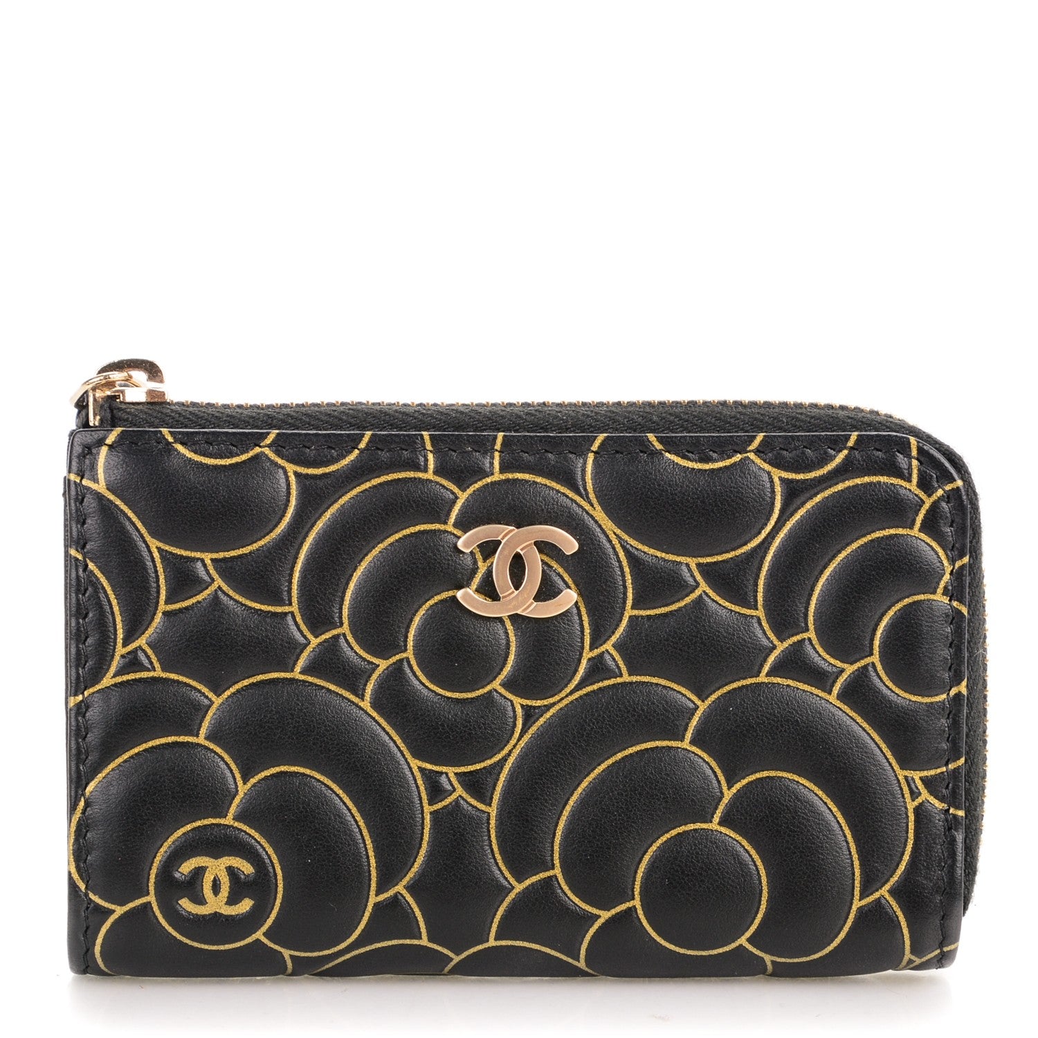 Chanel Lambskin Camellia Embossed Key Holder Case Black 1 of 7