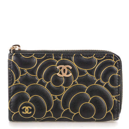 Chanel Lambskin Camellia Embossed Key Holder Case Black 1 of 7
