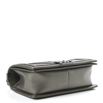 Chanel Metallic Crumpled Calfskin Chevron Chain Medium Boy Flap Grey 4 of 10