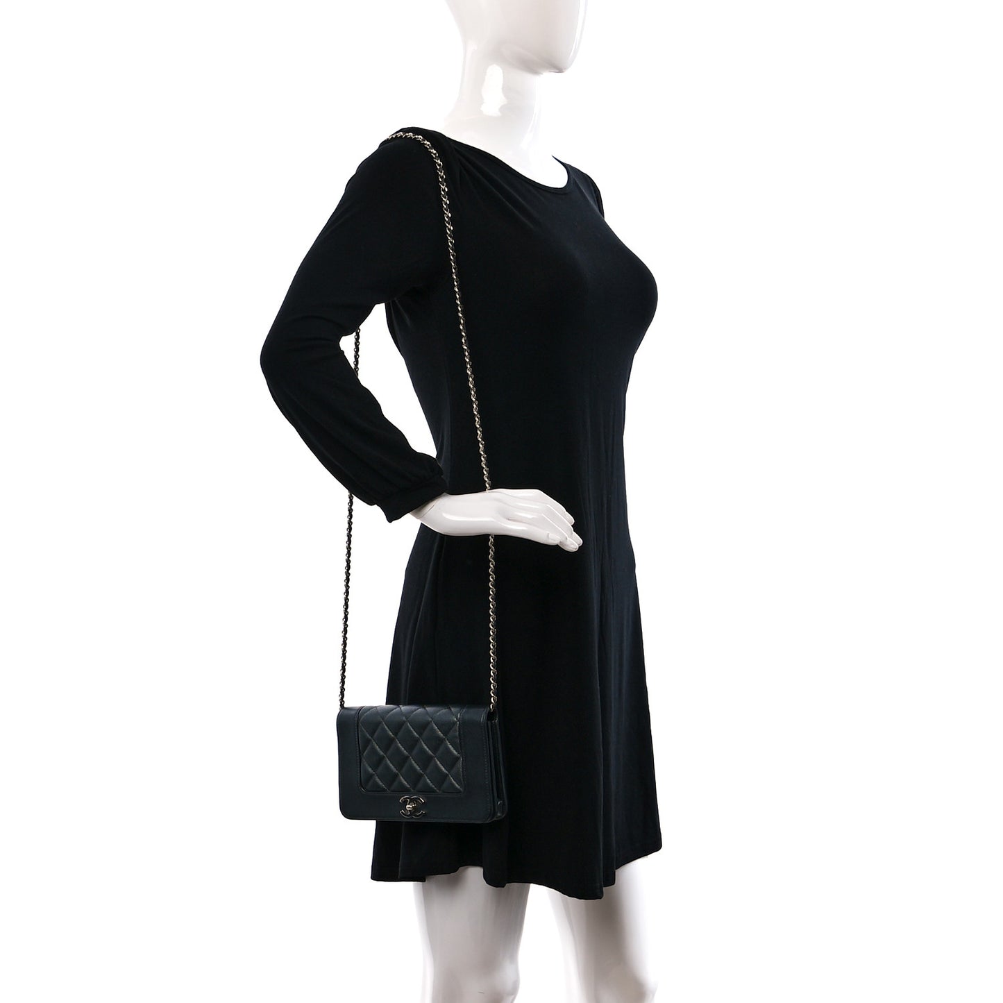 Caviar Quilted Vintage Mademoiselle Wallet On Chain WOC Dark Grey