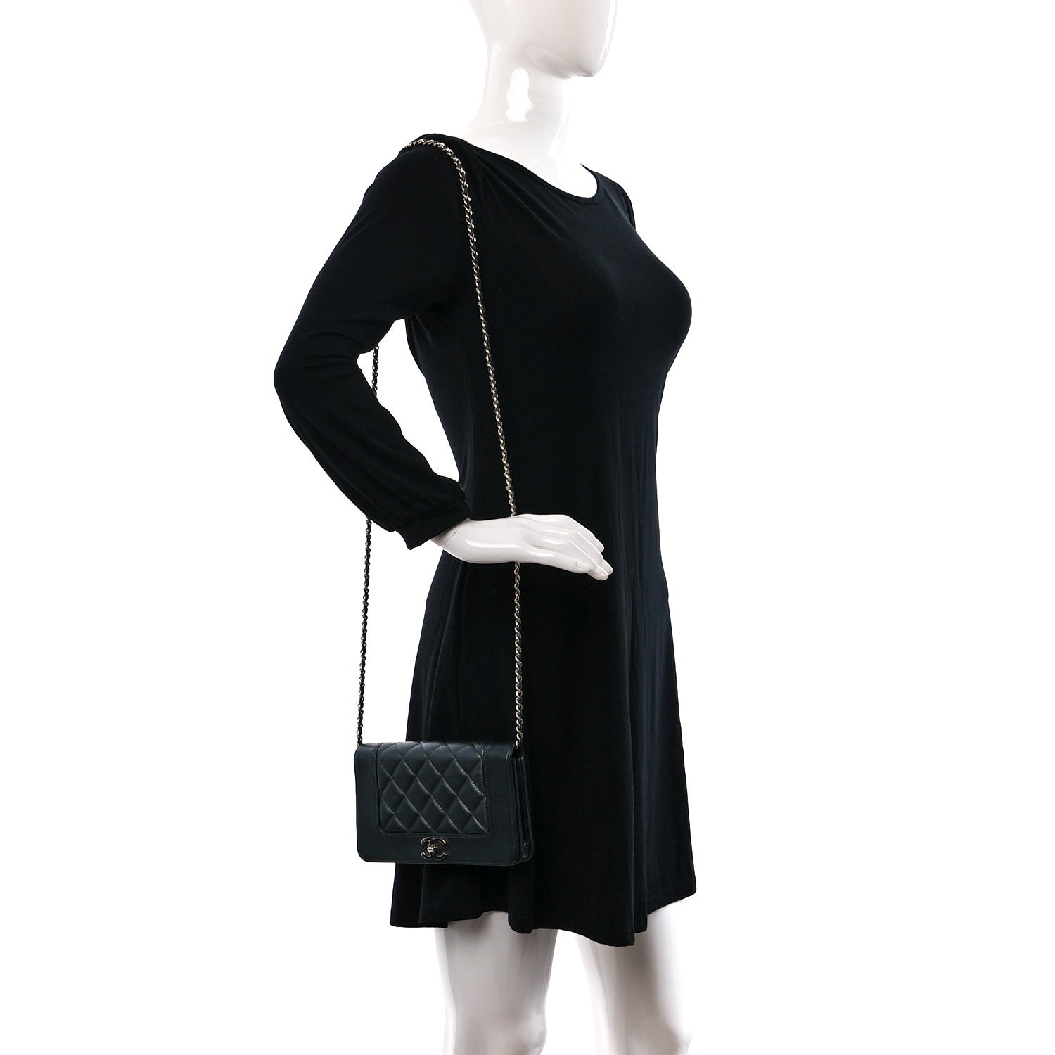 Chanel Caviar Quilted Vintage Mademoiselle Wallet On Chain WOC Dark Grey 2 of 11