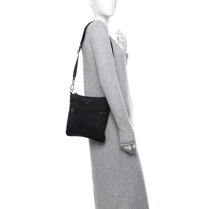 Prada Tessuto Nylon Saffiano Flat Messenger Bag Black 2 of 10