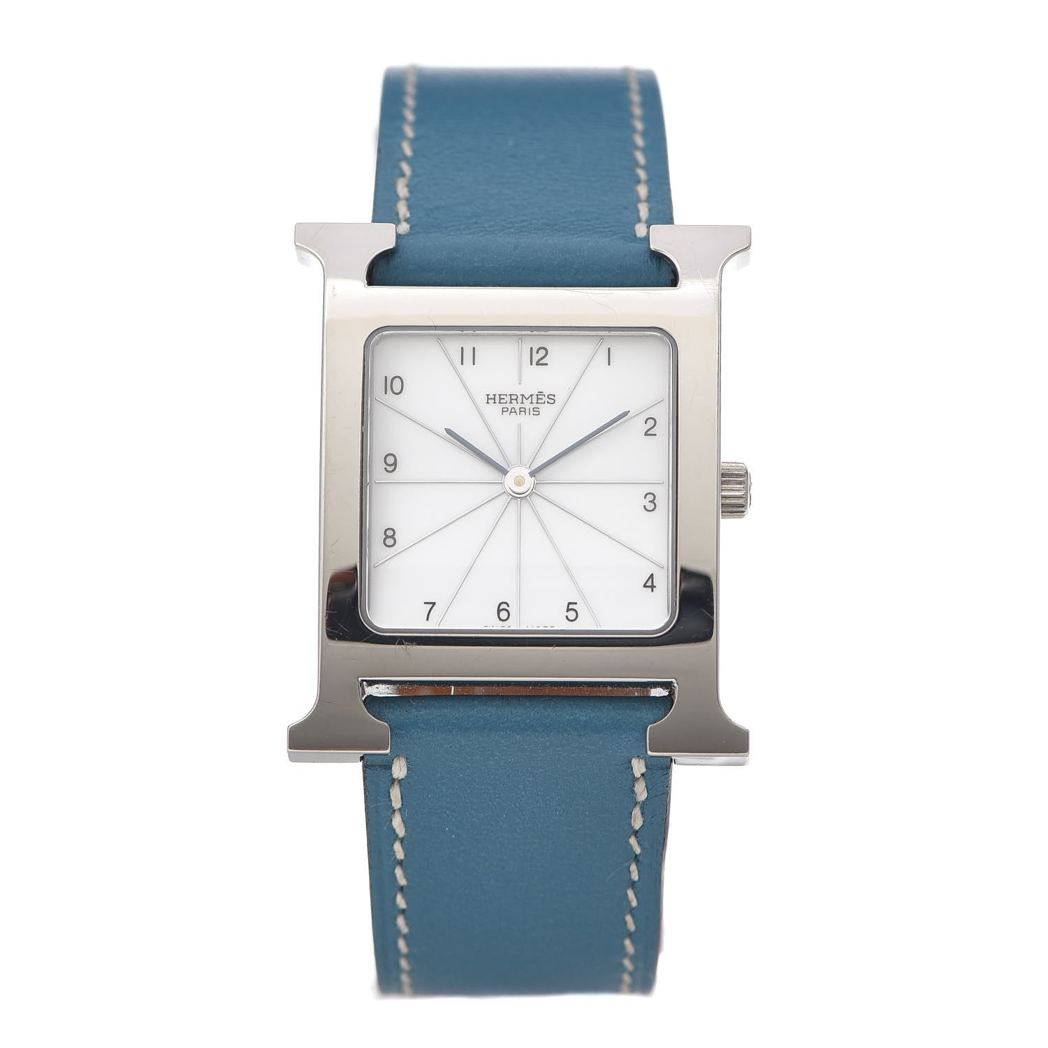 Hermes Stainless Steel Swift 26mm Heure H Hour Quartz Watch Blue Jean 1 of 6