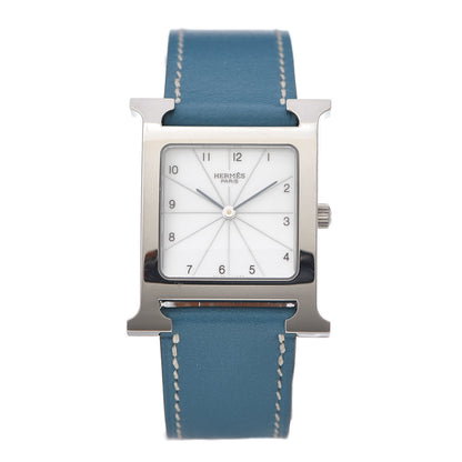 Hermes Stainless Steel Swift 26mm Heure H Hour Quartz Watch Blue Jean 1 of 6