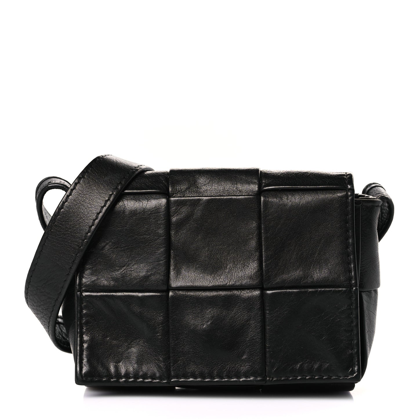 Paper Calfskin Maxi Intreccio Extra Mini Cassette Crossbody Bag Black
