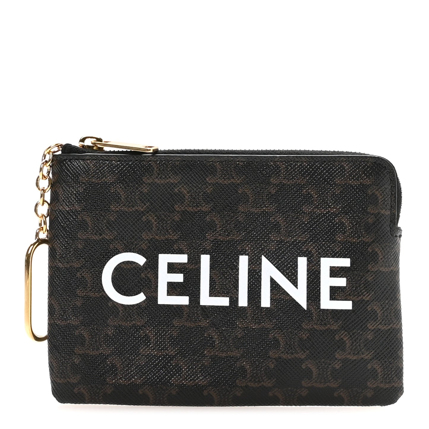 Triomphe Canvas Logo Coin and Card Pouch With Hook Black