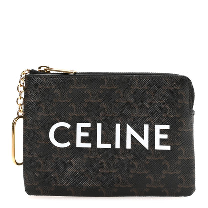Celine Triomphe Canvas Logo Coin and Card Pouch With Hook Black 1 of 8