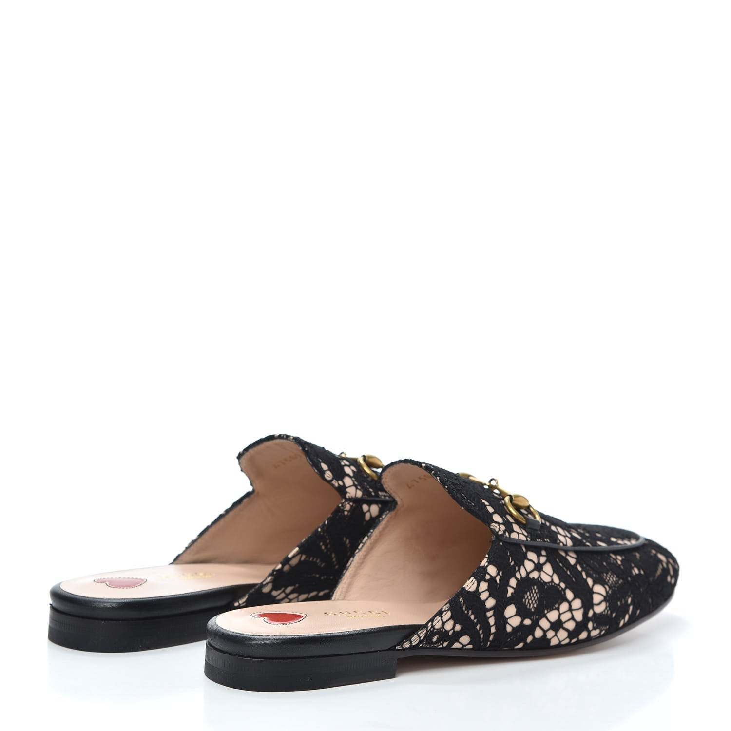 Gucci Lace Malaga Kid Womens Princetown Slippers 37 Black Skin Rose 4 of 7