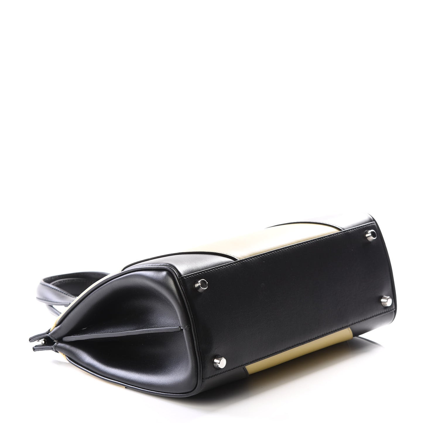 Smooth Calfskin Diagonal Striped Small Zumi Top Handle Bag Black Beige