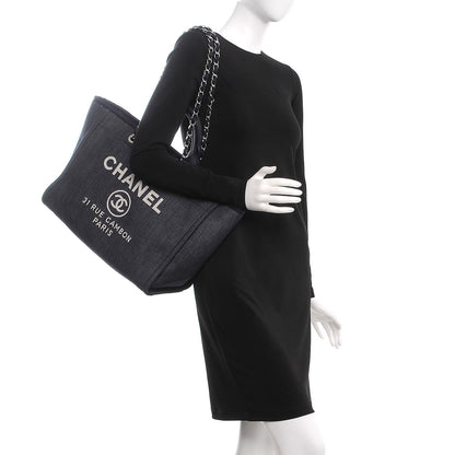 Chanel Denim Large Deauville Tote Dark Blue 3 of 9