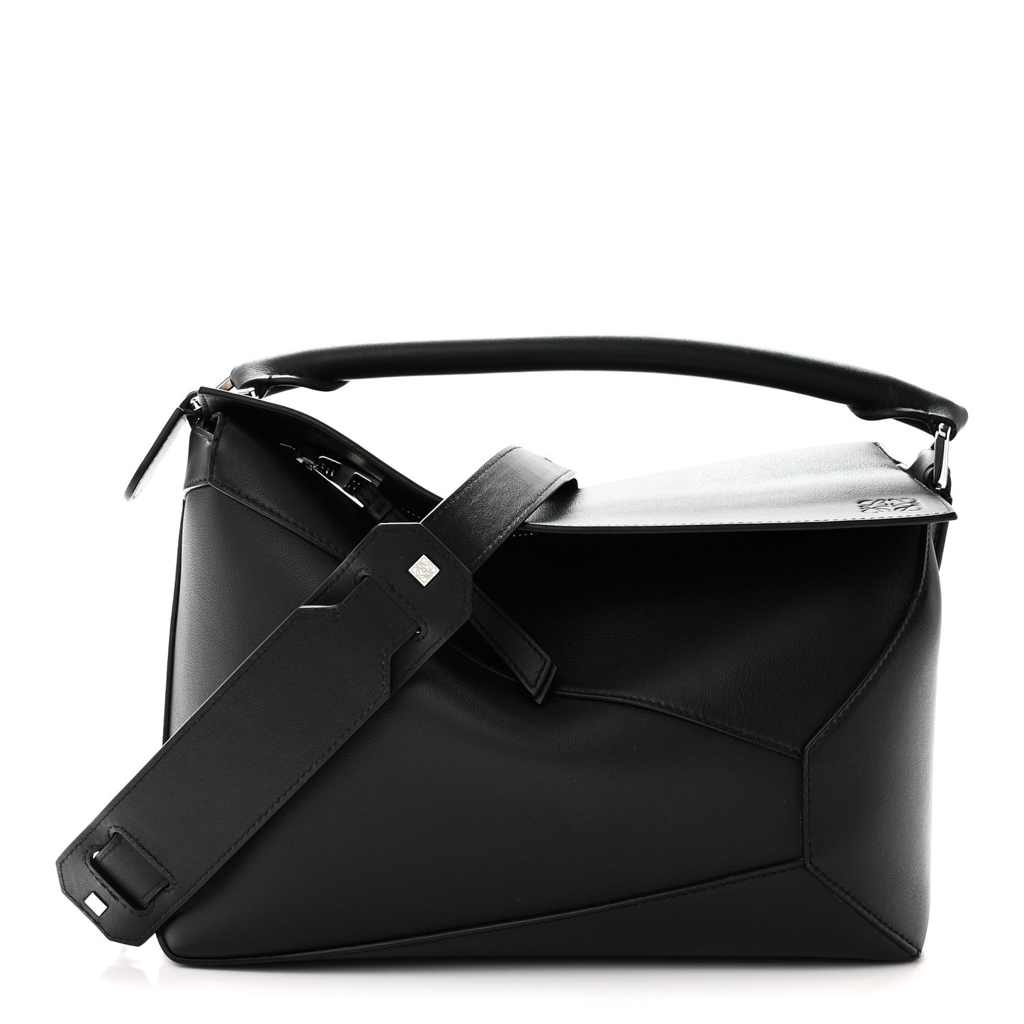 Calfskin Medium Puzzle Edge Bag Black