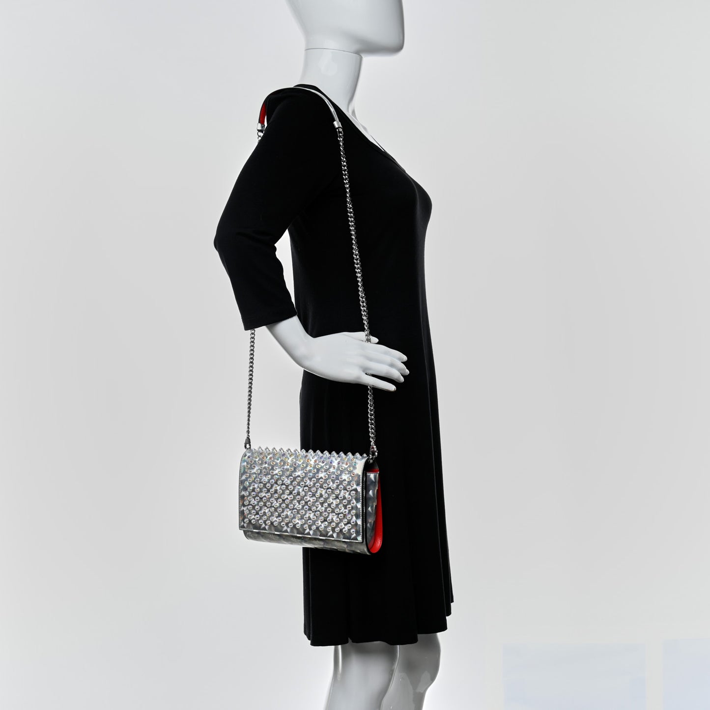 Metallic Calfskin Spikes Paloma Clutch Silver