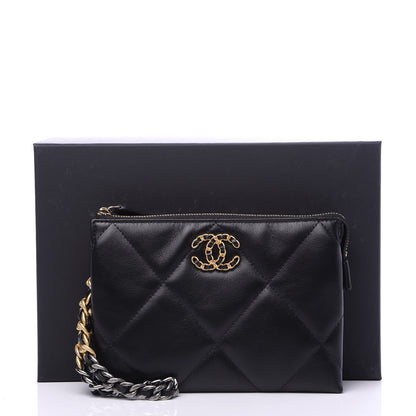 Chanel Shiny Goatskin Quilted Small Chanel 19 Pouch With Handle Black 9 of 9