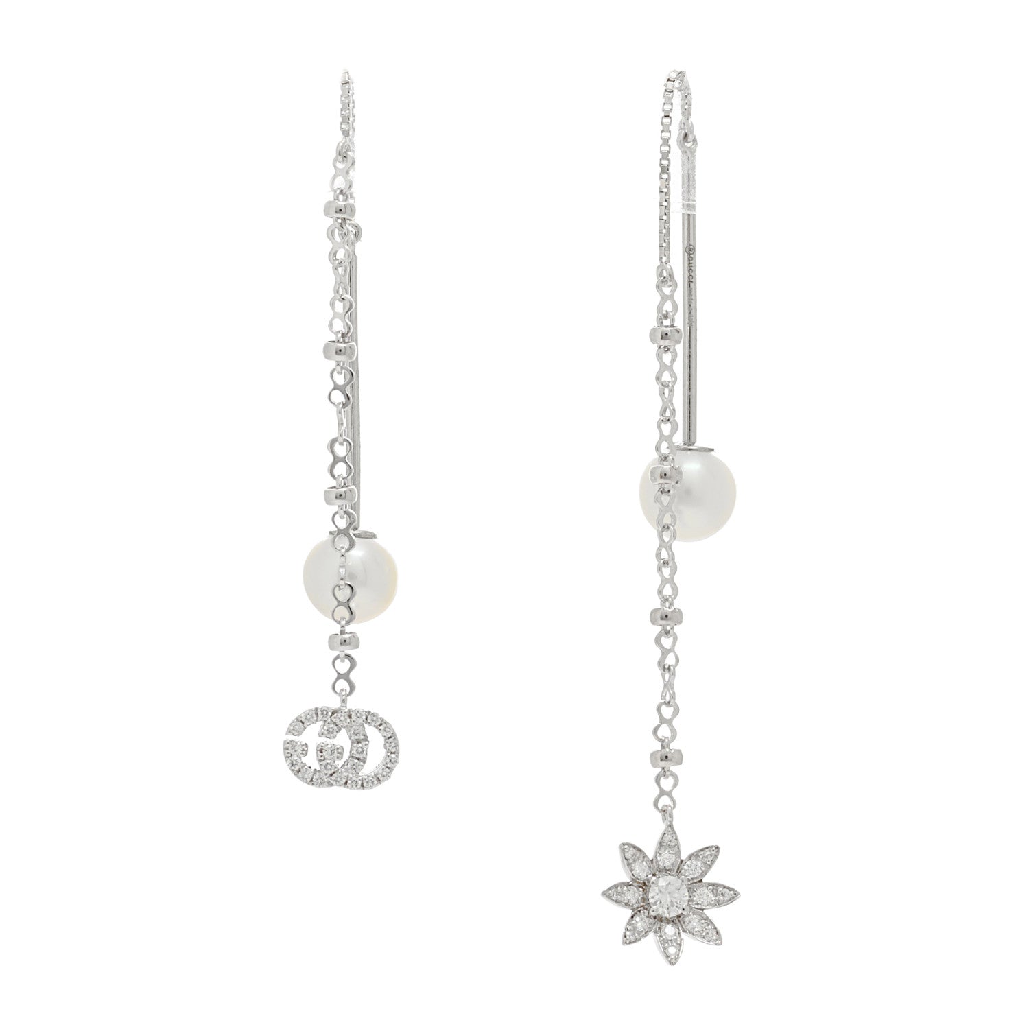 Gucci 18K White Gold Diamond Flora Drop Earrings 1 of 5