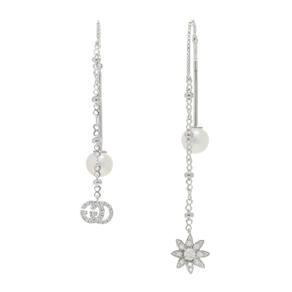 Gucci 18K White Gold Diamond Flora Drop Earrings 1 of 5