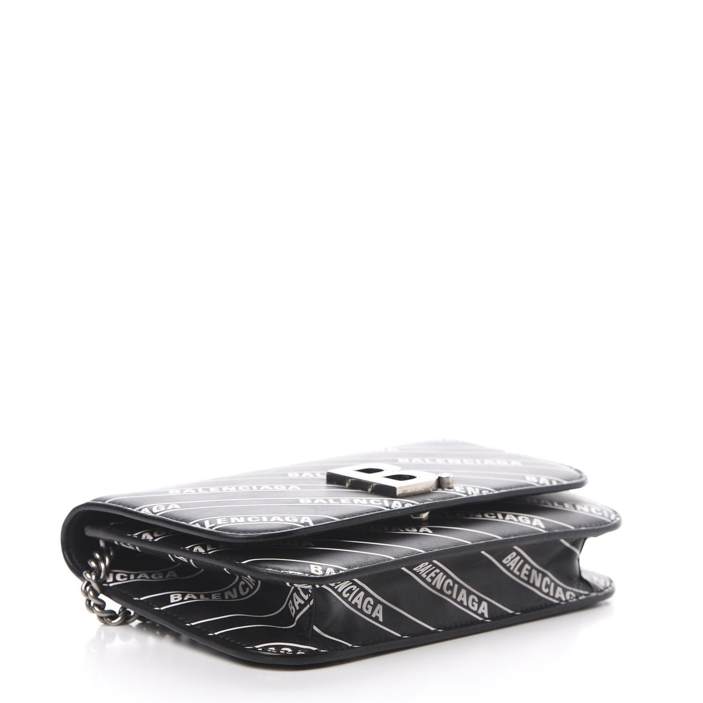 Matte Calfskin Diagonal Allover Logo Print B Wallet on Chain Black White