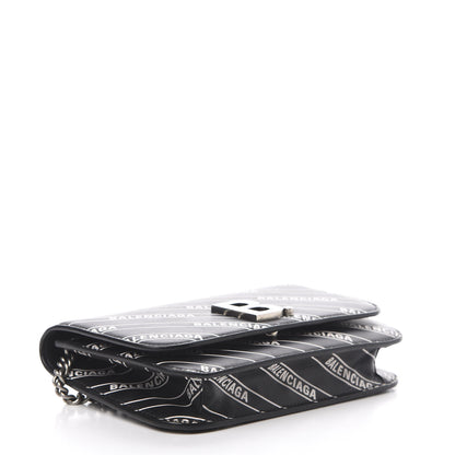 Balenciaga Matte Calfskin Diagonal Allover Logo Print B Wallet on Chain Black White 4 of 12