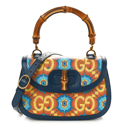 Gucci Calfskin Kaleidoscope Medium Bamboo 1947 Top Handle Bag Blue Orange Multicolor Blue Agata 1 of 11