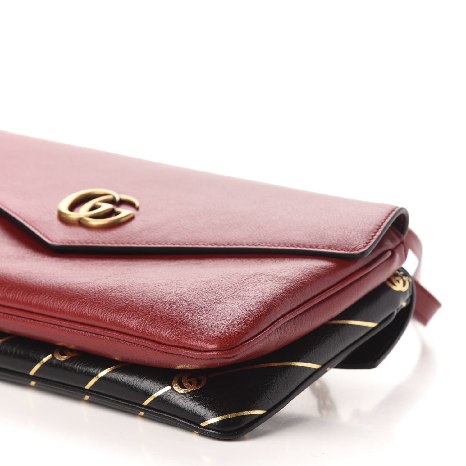 Gucci Calfskin Diagonal GG Medium Thiara Double Envelope Shoulder Bag Black Red 11 of 12