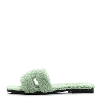 Hermes Woolskin Oran Sandals 38.5 Vert d'eau 1 of 9