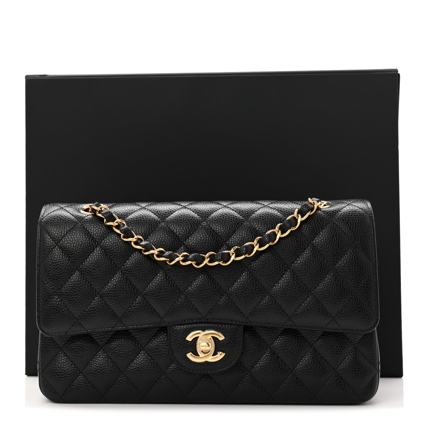 Caviar Quilted Medium Double Flap Black