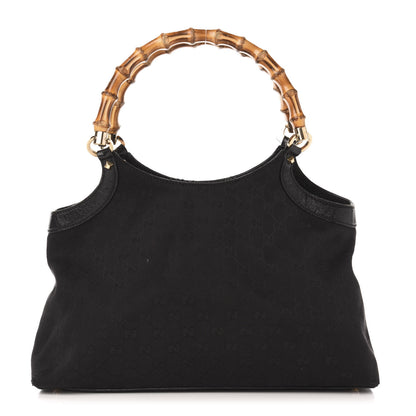 Gucci Monogram Bamboo Handle Shoulder Bag Black 1 of 14